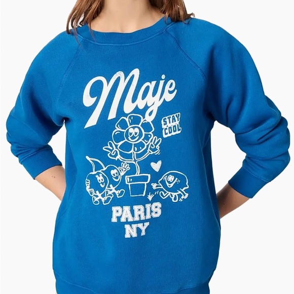Maje NWT Woman’s Blue Graphic Sweatshirt - Size: 0 - Picture 1 of 6
